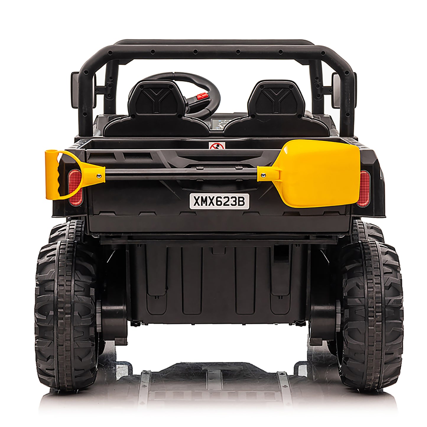 4x4 24V Ride on Dump Truck with Remote Control, 2 Seater Electric Powered Ride on Toys, 6-Wheel UTV Car w/ Tipping Bucket Trailer, Shovel, Suspension, Bluetooth Music, Big Kids, Black