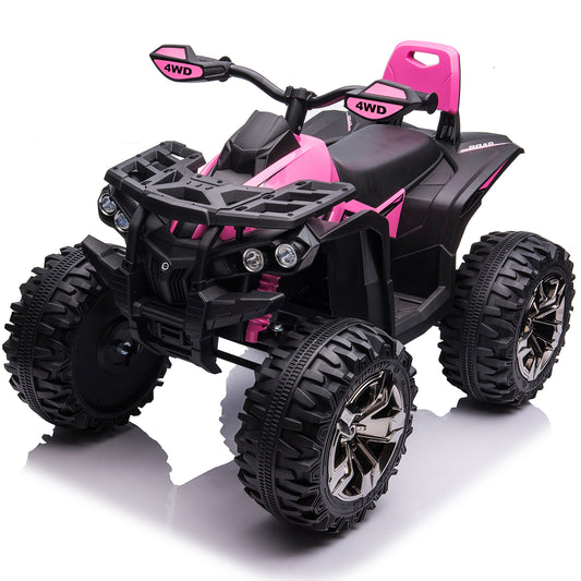 4x4 Kids Ride on ATV, 2 Seater 24 Volt Ride on Toys, 4x200W Four-Wheeler Quad Car for Big Kids, Pink