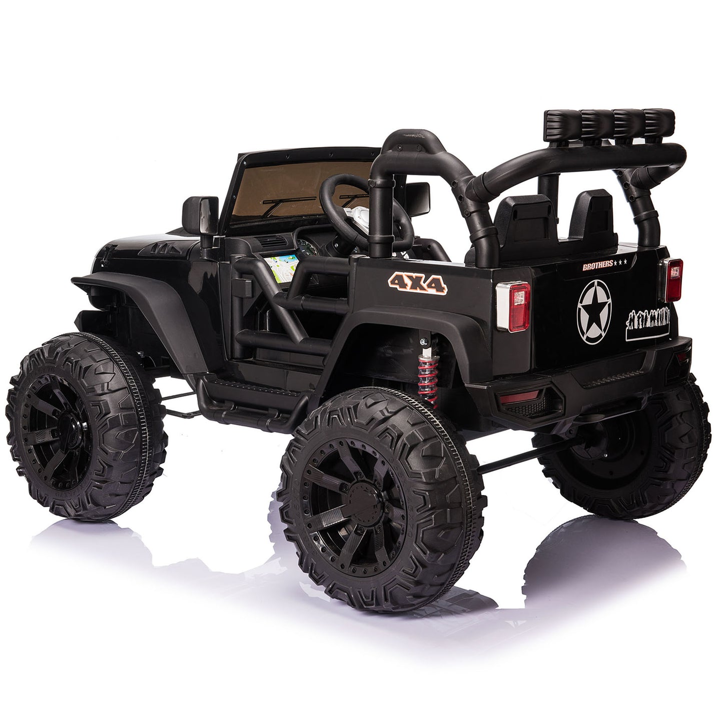 24 Volts Kids Ride on Truck with 2 Seater Remote Control, 4WD Ride on Toys w/ 4*200W Motors 9AH Battery Powered Electric Car, 3 Speeds, Spring Suspension, LED Lights, Bluetooth Music, Black