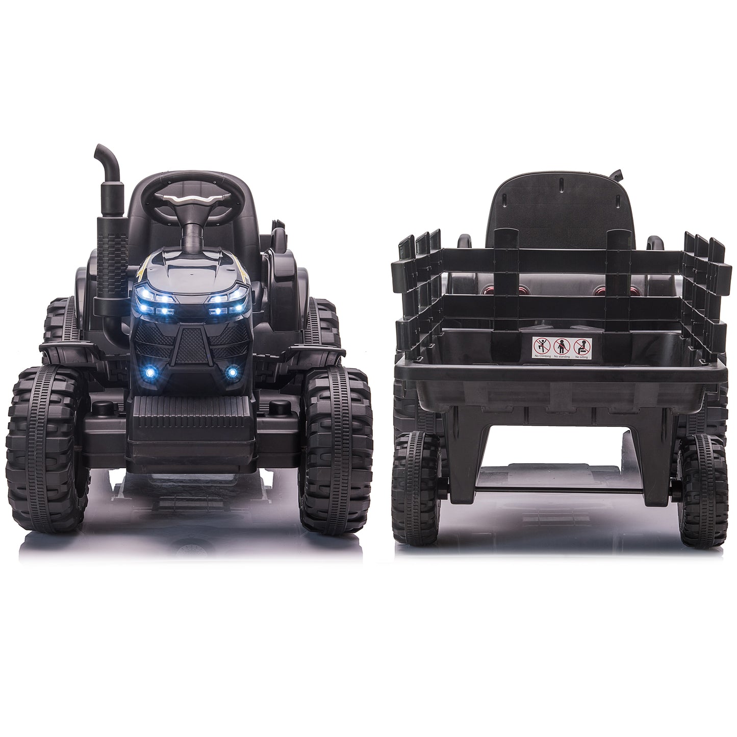 24 Volt Ride on Toys w/ Remote Control, 2*200W Strong Motor, 9AH Battery Powered Ride on Tractor with Trailer, 3 Speeds, LED Lights, MP3/USB Music, for Big Kids, Black