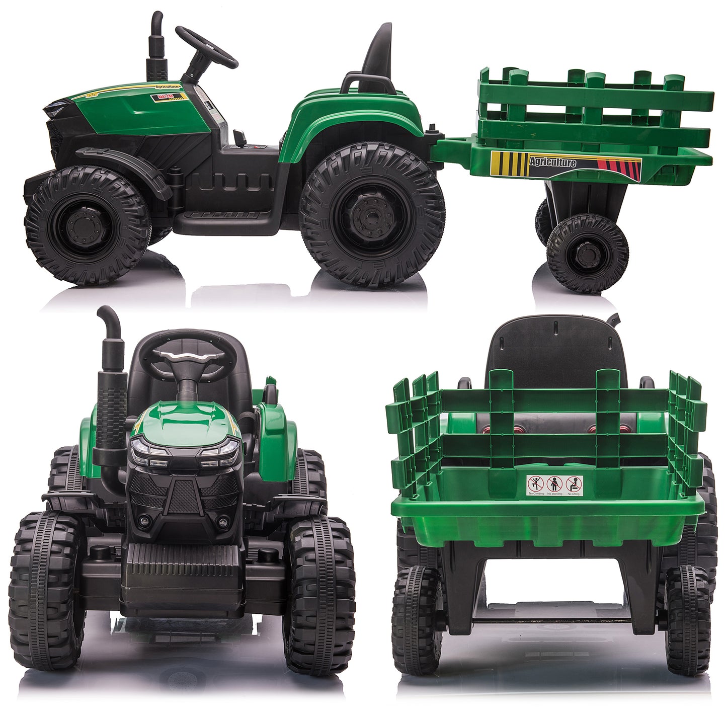 24 Volt Ride on Toys with Remote Control, 400W Strong Engine Battery Powered Ride On Tractor Toys w/ Trailer, 3 Speeds, LED Lights, MP3/USB Music Green