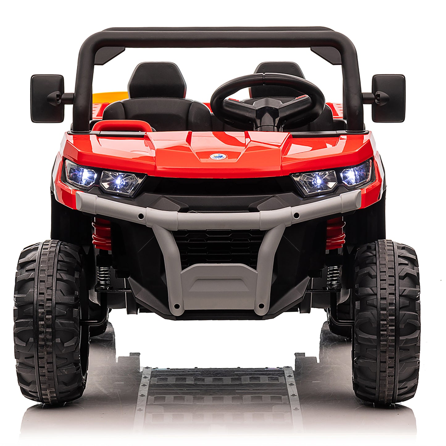 4x4 24V Ride on Dump Truck with Remote Control, Electric Powered 6-Wheel UTV Car, 2 Seater Kids Ride on Toys w/ Tipping Bucket Trailer, Shovel, Spring Suspension, Bluetooth Music, Red