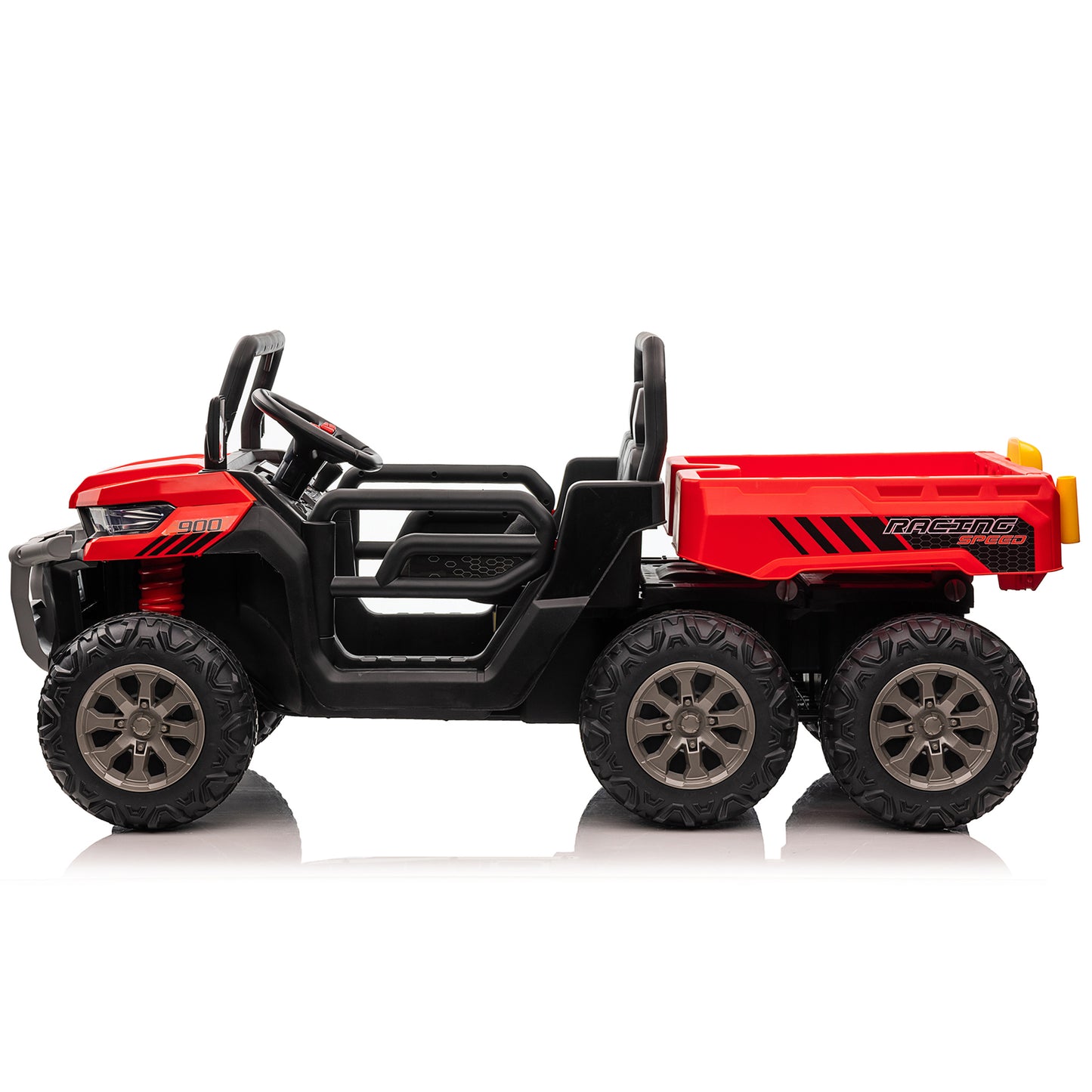 4x4 24V Ride on Dump Truck with Remote Control, Electric Powered 6-Wheel UTV Car, 2 Seater Kids Ride on Toys w/ Tipping Bucket Trailer, Shovel, Spring Suspension, Bluetooth Music, Red