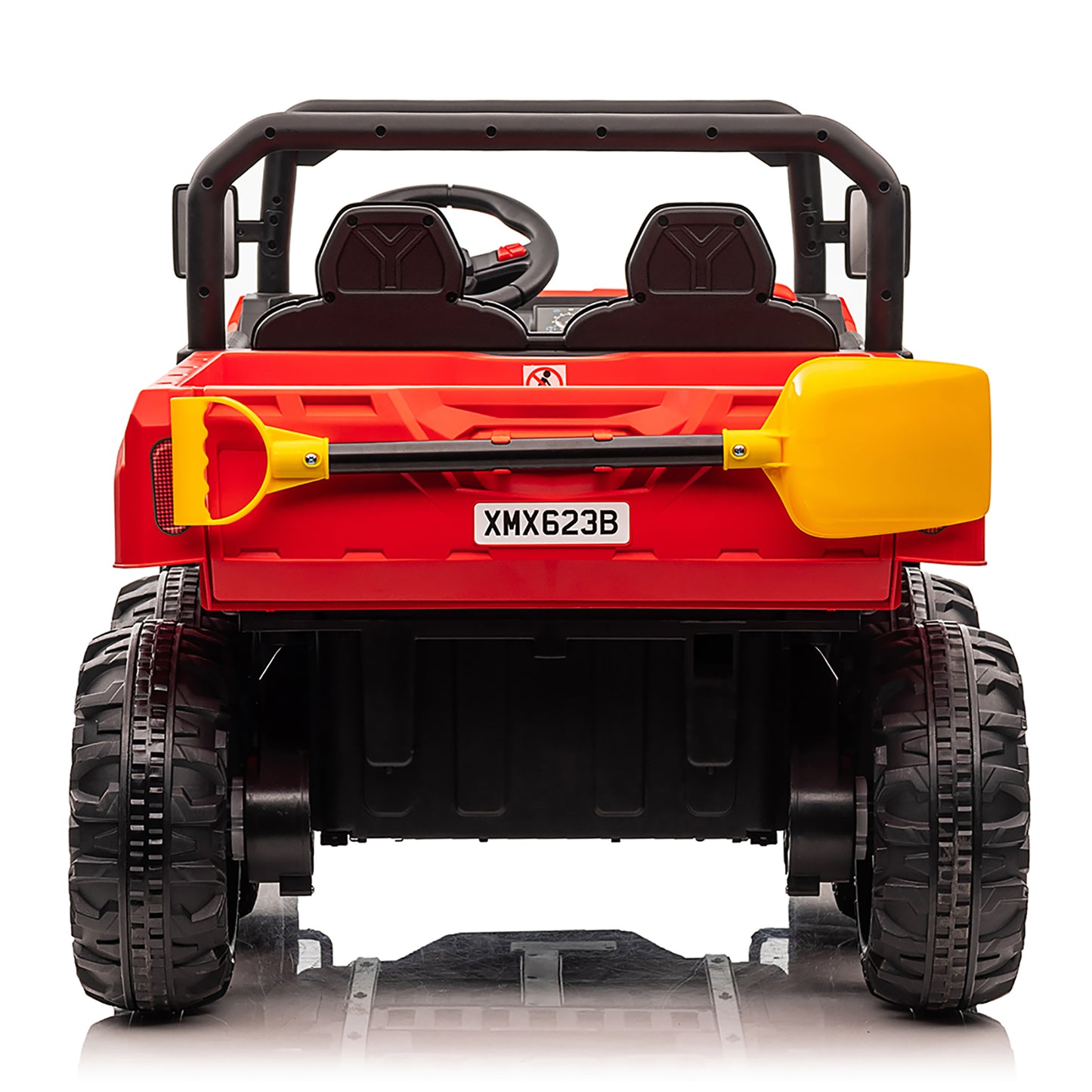 4x4 24V Ride on Dump Truck with Remote Control, Electric Powered 6-Wheel UTV Car, 2 Seater Kids Ride on Toys w/ Tipping Bucket Trailer, Shovel, Spring Suspension, Bluetooth Music, Red