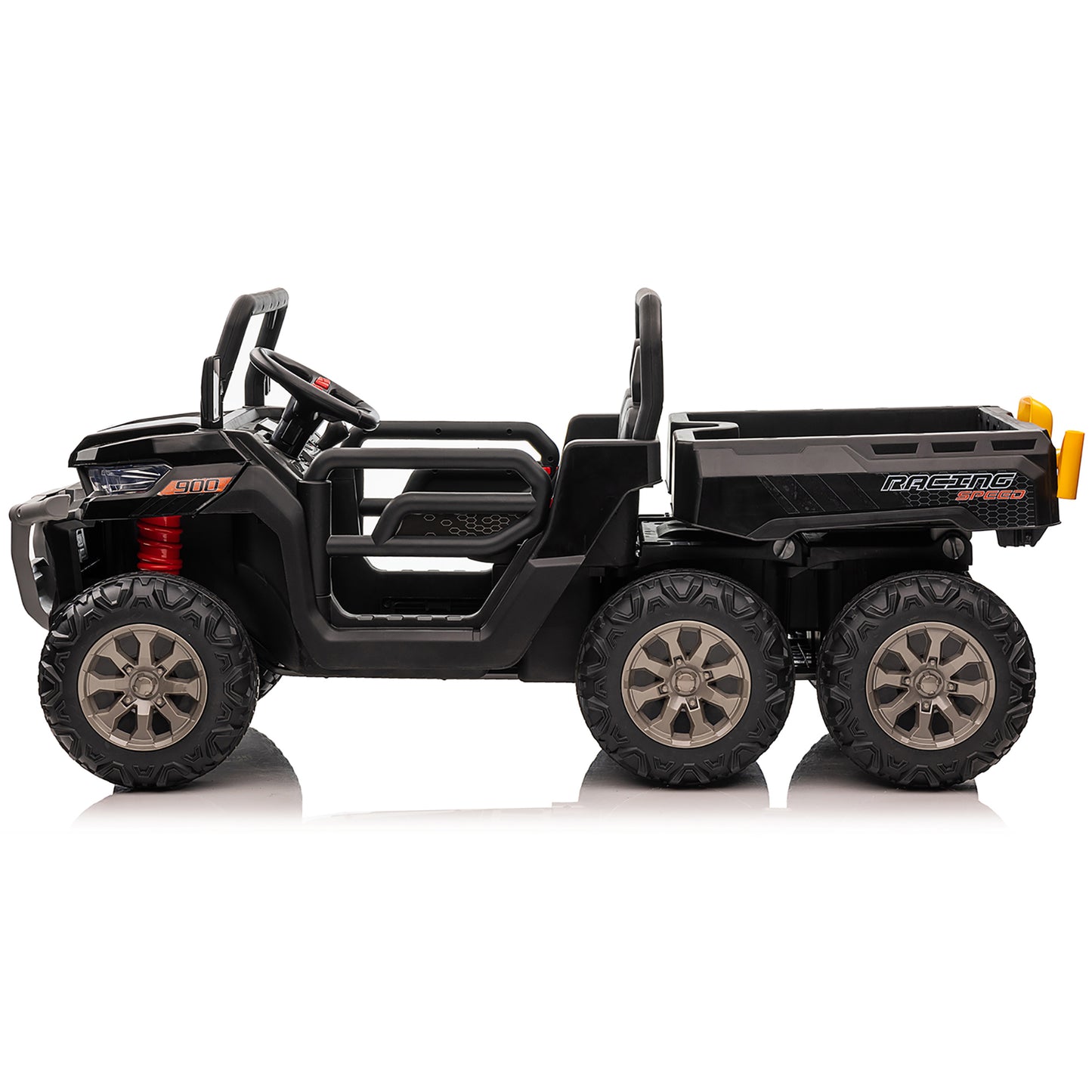 4x4 24V Ride on Dump Truck with Remote Control, 2 Seater Electric Powered Ride on Toys, 6-Wheel UTV Car w/ Tipping Bucket Trailer, Shovel, Suspension, Bluetooth Music, Big Kids, Black