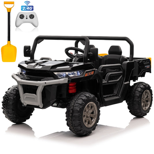 24V Ride on UTV Car, 2 Seater Kids Electric Powered Ride on Toys Dump Truck with Trailer Remote Control,Black