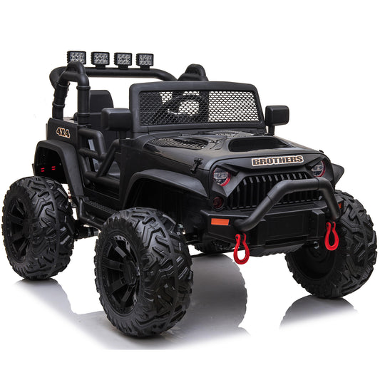 4x4 24V Ride on Truck Car with Remote Control & 2 Seater, 4x200W Motors, 9AH Battery Powered Ride on Toys, Spring Suspension, Wheels, 3 Speeds, LED Lights, Bluetooth MP3 Music, Big Kids,Black