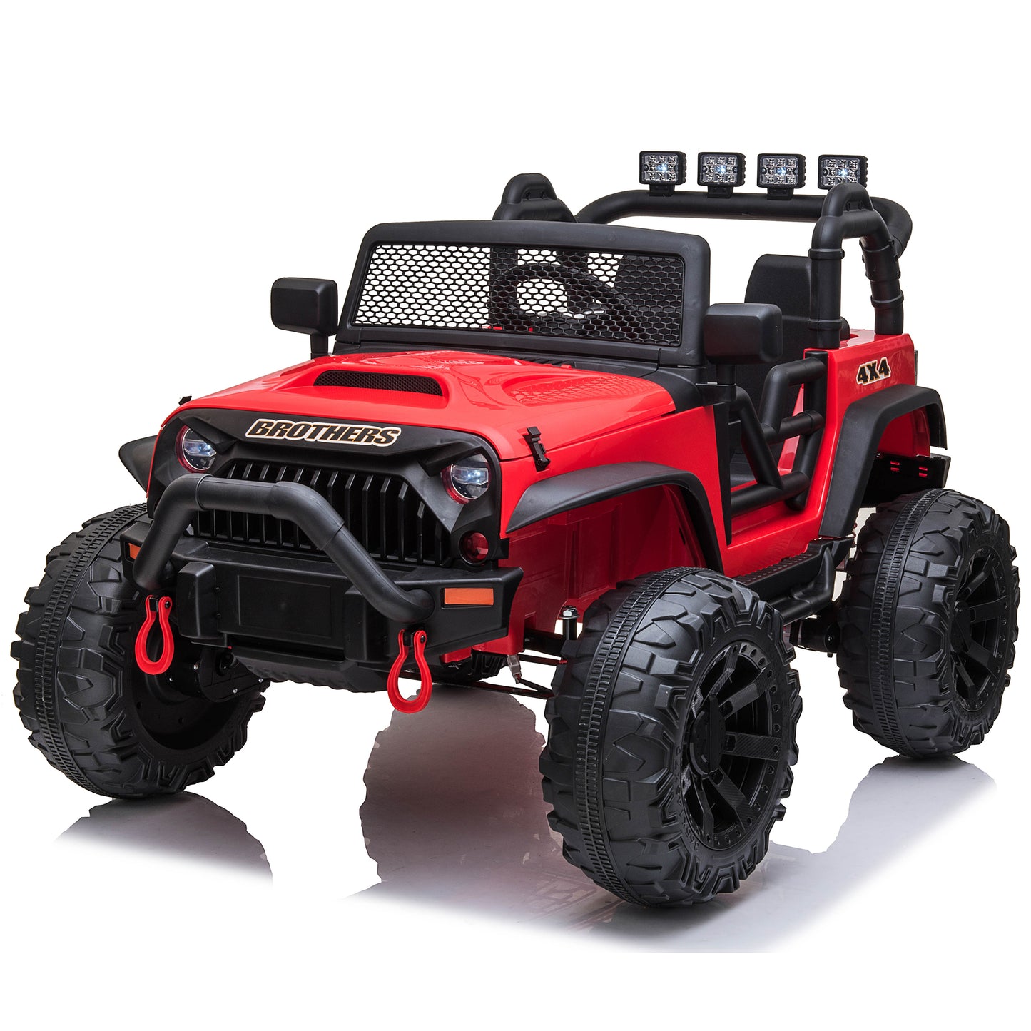 4x4 24 Volt Kids Ride on Truck Car with Remote Control & 2 Seater, 4x200W Motors, 9AH Battery Powered Electric Toys, Spring Suspension, 3 Speeds, Wheels, LED Lights, Bluetooth MP3 Music, Red