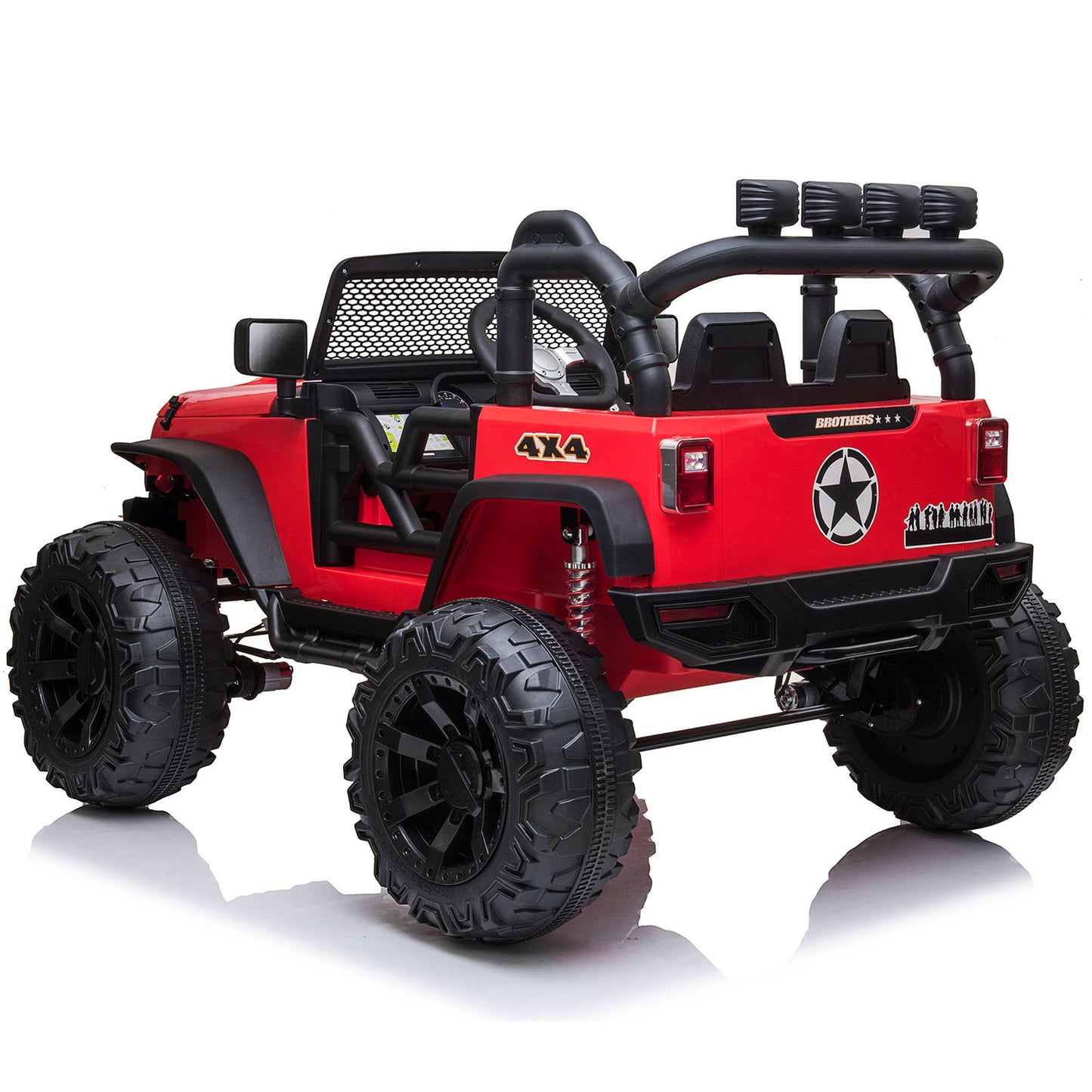 4x4 24 Volt Kids Ride on Truck Car with Remote Control & 2 Seater, 4x200W Motors, 9AH Battery Powered Electric Toys, Spring Suspension, 3 Speeds, Wheels, LED Lights, Bluetooth MP3 Music, Red