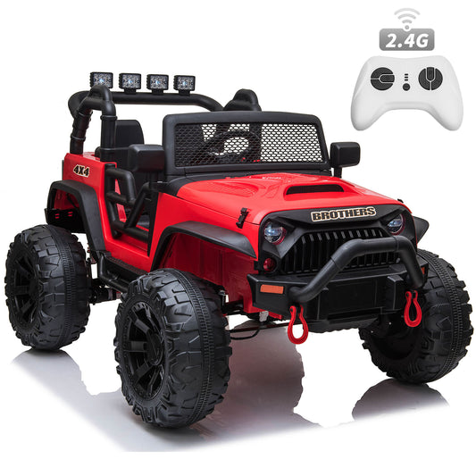 4x4 24 Volt Kids Ride on Truck Car with Remote Control & 2 Seater, 4x200W Motors, 9AH Battery Powered Electric Toys, Spring Suspension, 3 Speeds, Wheels, LED Lights, Bluetooth MP3 Music, Red