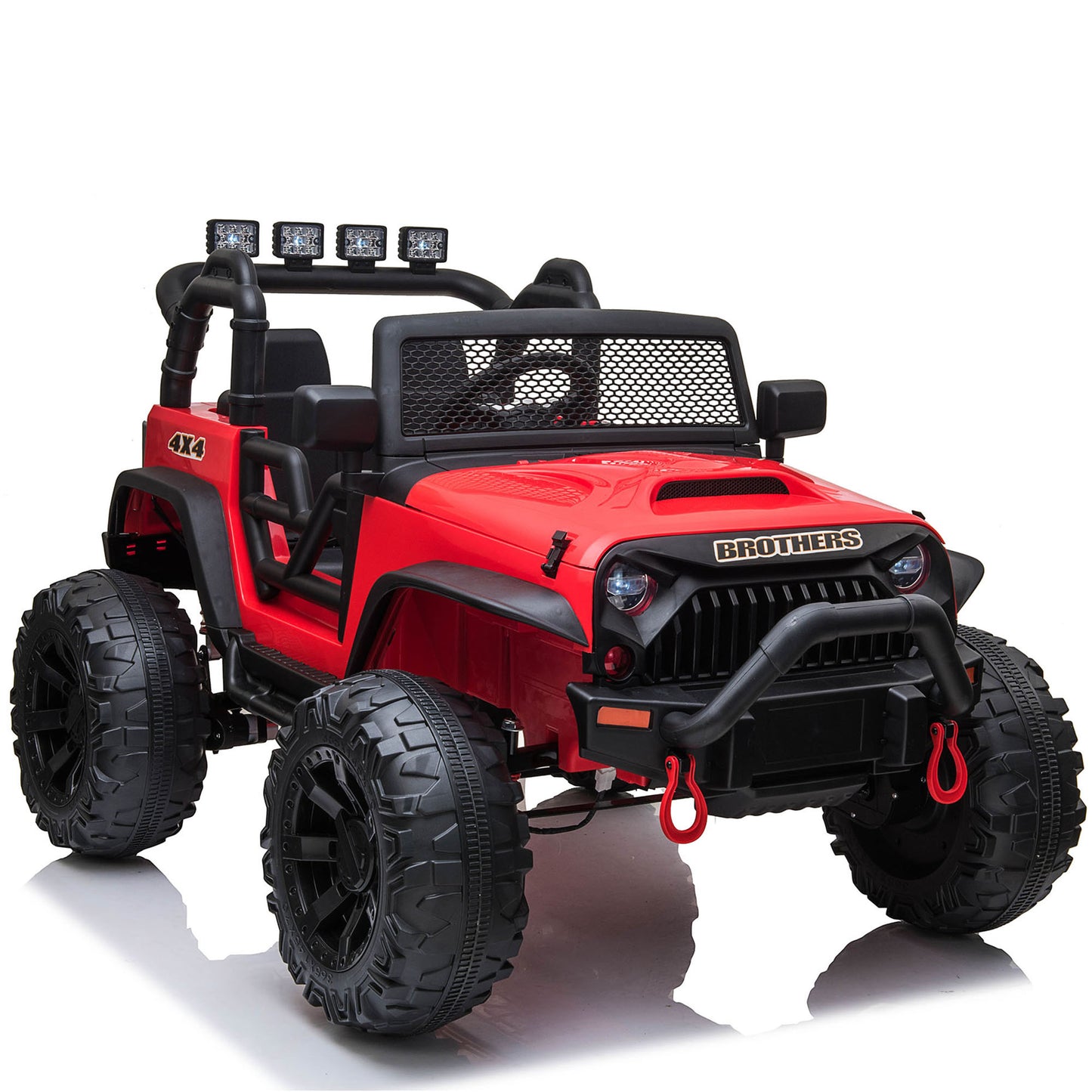 4x4 24 Volt Kids Ride on Truck Car with Remote Control & 2 Seater, 4x200W Motors, 9AH Battery Powered Electric Toys, Spring Suspension, 3 Speeds, Wheels, LED Lights, Bluetooth MP3 Music, Red